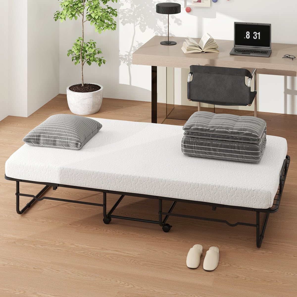 Twin Size Folding Bed with Memory Foam Mattress and Heavy-duty Metal Frame view 2