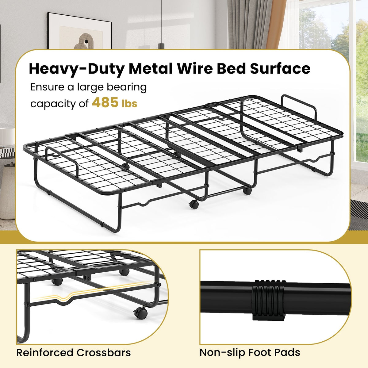 Twin Size Folding Bed with Memory Foam Mattress and Heavy-duty Metal Frame view 8
