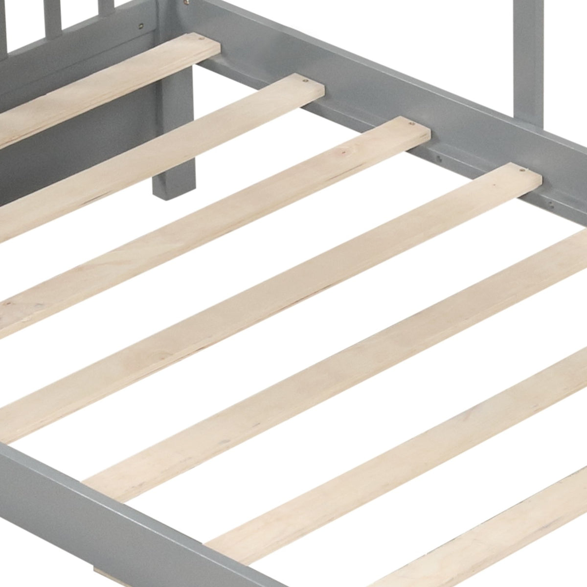 Twin Size House Bed with 2 Storage Drawers and Fence Guardrails-Gray view 5