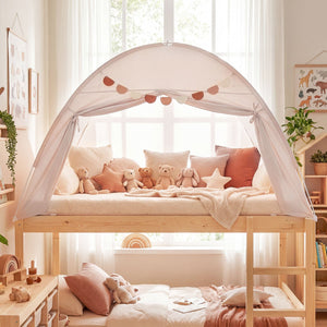 Twin Size Indoor Canopy Tent for Kids with 2 Window and Suits 3+-Beige view 6