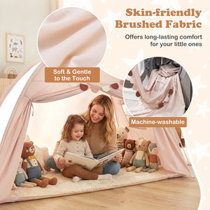 Twin Size Indoor Canopy Tent for Kids with 2 Window and Suits 3+-Beige view 7