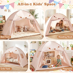 Twin Size Indoor Canopy Tent for Kids with 2 Window and Suits 3+-Beige view 8