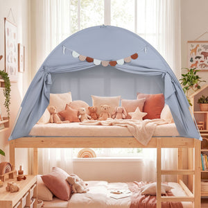 Twin Size Indoor Canopy Tent for Kids with 2 Window and Suits 3+-Grey view 3