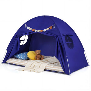 Twin Size Indoor Canopy Tent for Kids with 2 Window and Suits 3+-Navy