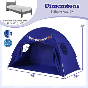 Twin Size Indoor Canopy Tent for Kids with 2 Window and Suits 3+-Navy view 4