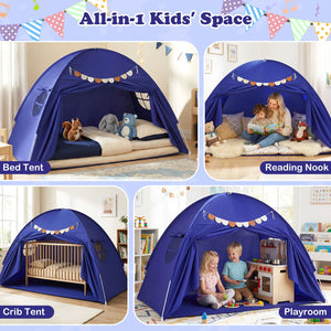 Twin Size Indoor Canopy Tent for Kids with 2 Window and Suits 3+-Navy view 8