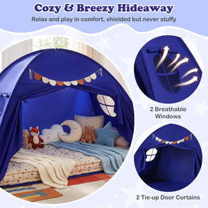 Twin Size Indoor Canopy Tent for Kids with 2 Window and Suits 3+-Navy view 9