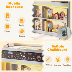 Twin Size Kids Loft Bed with LED Lights and Removable Bookcase-Gray view 6