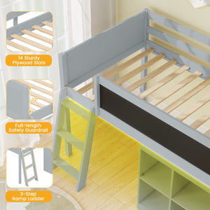 Twin Size Kids Loft Bed with LED Lights and Removable Bookcase-Gray view 7