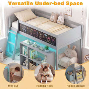 Twin Size Kids Loft Bed with LED Lights and Removable Bookcase-Gray view 8