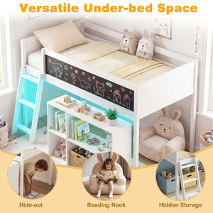 Twin Size Kids Loft Bed with LED Lights and Removable Bookcase-White view 8