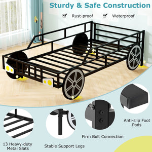 Twin-Size Kids Metal Bed Frame Car-Shaped with Safety Guardrails-Twin Size view 6