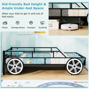 Twin-Size Kids Metal Bed Frame Car-Shaped with Safety Guardrails-Twin Size view 7