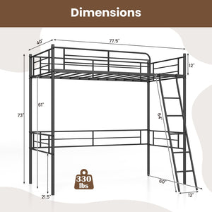 Twin Size Loft Bed Metal Bed Frame with Ladder and Guardrails-Black view 4
