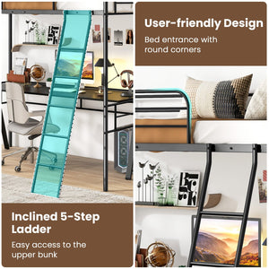 Twin Size Loft Bed Metal Bed Frame with Ladder and Guardrails-Black view 6