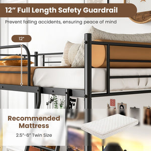 Twin Size Loft Bed Metal Bed Frame with Ladder and Guardrails-Black view 7