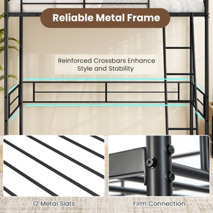 Twin Size Loft Bed Metal Bed Frame with Ladder and Guardrails-Black view 8