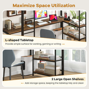 Twin Size Loft Bed Raised Platform Bed with Desk and 2 Storage Shelves-Black view 8