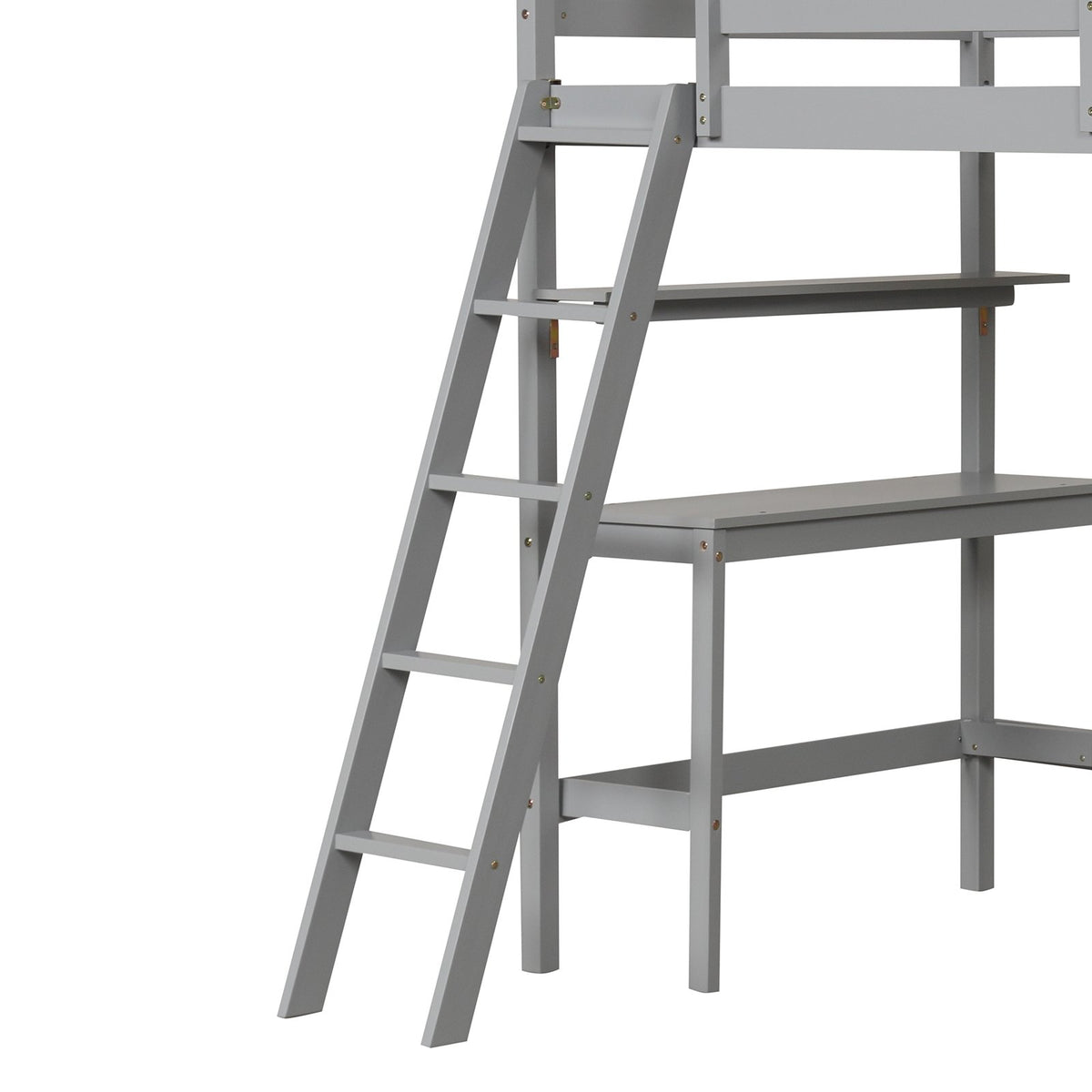 Twin Size Loft Bed with Desk and Bookshelves for Kids and Teens-Gray view 6