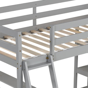 Twin Size Loft Bed with Desk and Bookshelves for Kids and Teens-Gray view 8