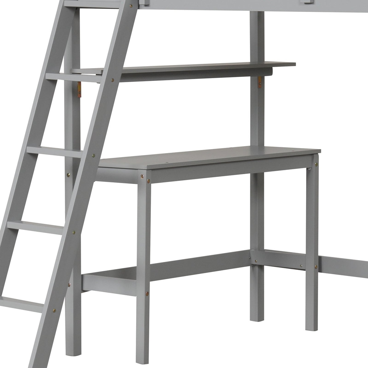 Twin Size Loft Bed with Desk and Bookshelves for Kids and Teens-Gray view 9