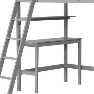 Twin Size Loft Bed with Desk and Bookshelves for Kids and Teens-Gray view 9