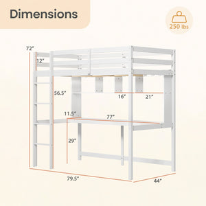 Twin Size Loft Bed with Desk and Shelves for Home Dorm Apartment No Box Spring Needed-White view 4