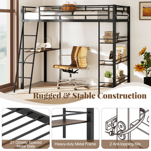 Twin Size Loft Bed with Desk and Shelves for Kids and Home-Black view 6