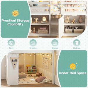 Twin Size Loft Bed with LED Lights and Kids Wooden Bed Frame-White view 7