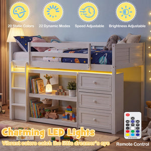 Twin Size Loft Bed with LED Lights and Underbed Space for Kids-White view 9