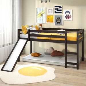 Twin Size Low Sturdy Loft Bed with Slide Wood -Dark Brown view 2