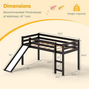 Twin Size Low Sturdy Loft Bed with Slide Wood -Dark Brown view 5