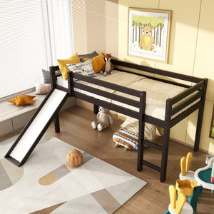 Twin Size Low Sturdy Loft Bed with Slide Wood -Dark Brown view 6