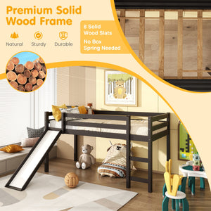 Twin Size Low Sturdy Loft Bed with Slide Wood -Dark Brown view 7