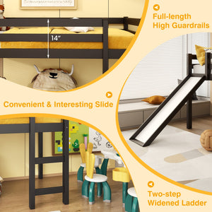 Twin Size Low Sturdy Loft Bed with Slide Wood -Dark Brown view 9