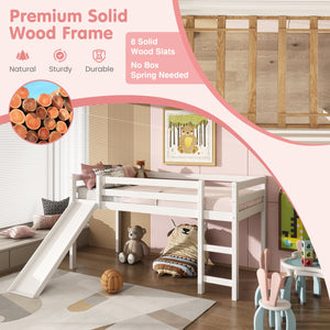 Twin Size Low Sturdy Loft Bed with Slide Wood-White view 7