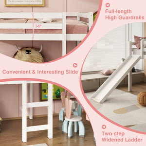 Twin Size Low Sturdy Loft Bed with Slide Wood-White view 9