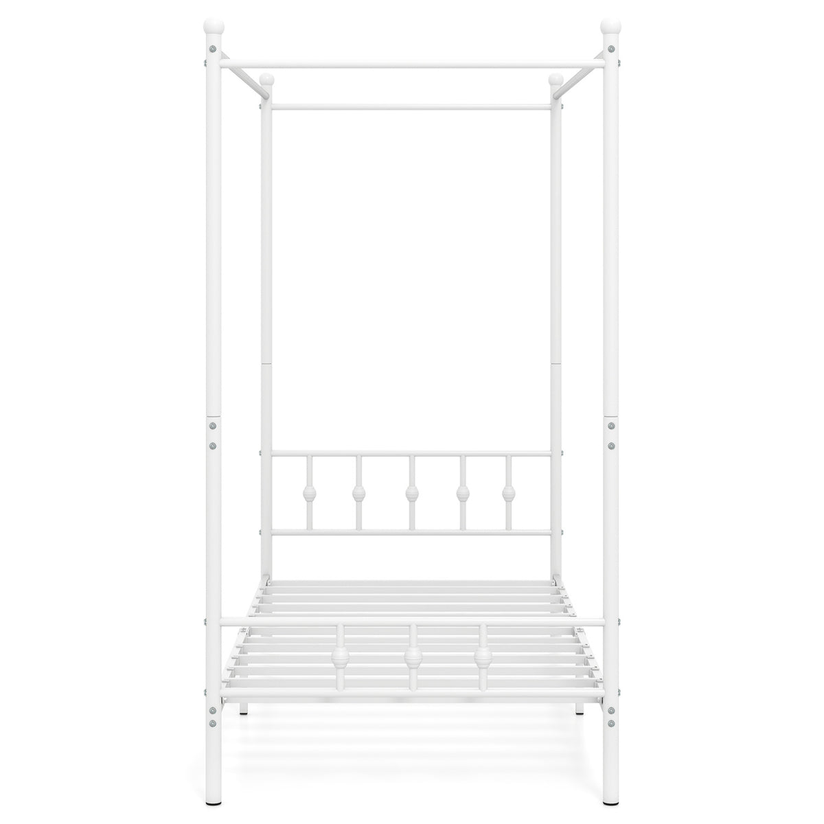 Twin Size Metal Canopy Bed Frame with Headboard and Footboard-White