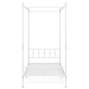 Twin Size Metal Canopy Bed Frame with Headboard and Footboard-White