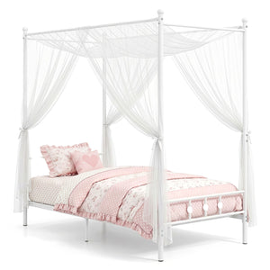 Twin Size Metal Canopy Bed Frame with Headboard and Footboard-White view 4