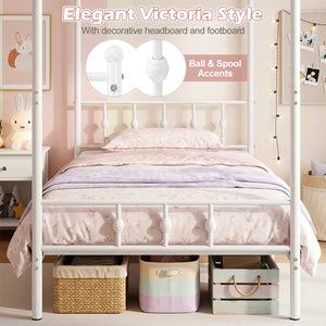 Twin Size Metal Canopy Bed Frame with Headboard and Footboard-White view 9