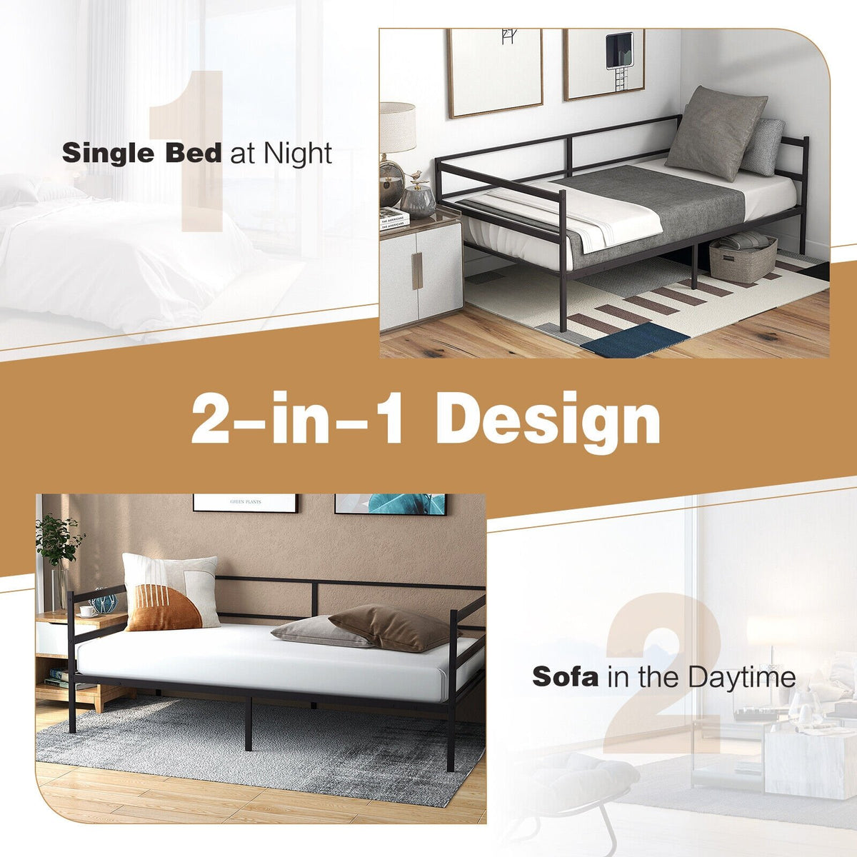 Twin Size Metal Daybed Frame for Living Room Bedroom view 3