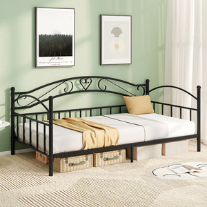Twin Size Metal Daybed Frame with Headboard for Bedroom-Black view 2