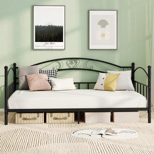 Twin Size Metal Daybed Frame with Headboard for Bedroom-Black view 3