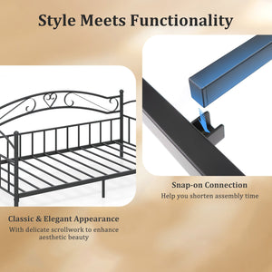 Twin Size Metal Daybed Frame with Headboard for Bedroom-Black view 7