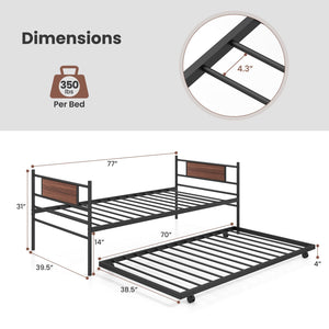 Twin Size Metal Daybed with Trundle and Wood Grain Headboard view 5