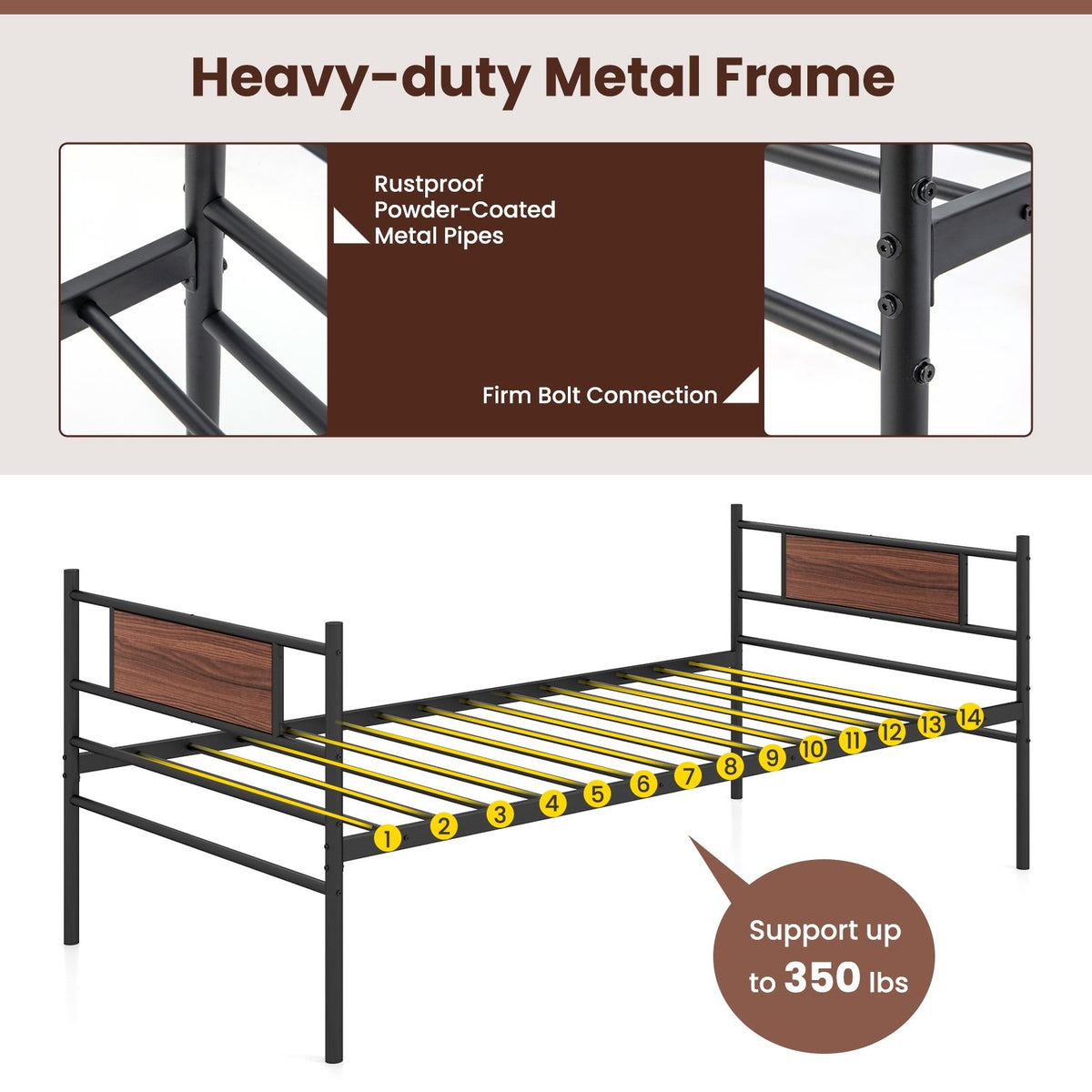 Twin Size Metal Daybed with Trundle and Wood Grain Headboard view 8