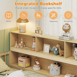 Twin Size Montessori Floor Bed with Bookcase-Natural view 8