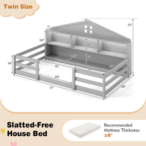 Twin Size Montessori Floor Bed with Storage Compartments and Shelf-Gray view 4