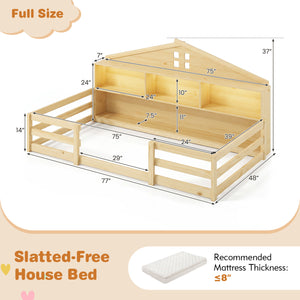 Twin Size Montessori Floor Bed with Storage Compartments and Shelf-Natural view 4